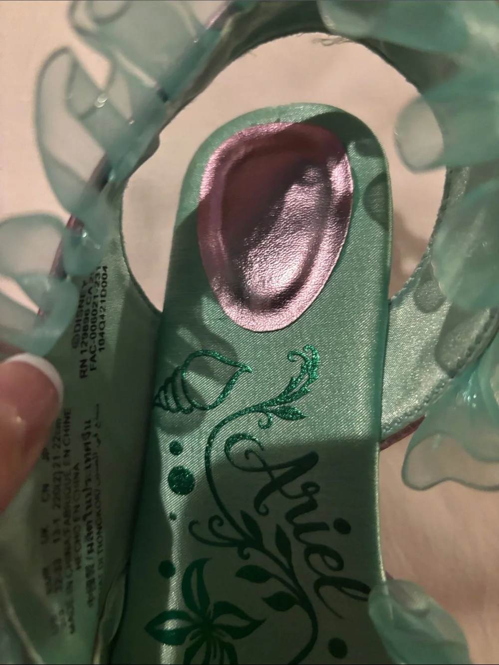 NWT Disney Ariel Iridescent Pink and Teal costume shoes